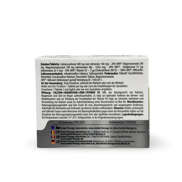 Kalzium (160 mg) + Mg (150 mg) + Zink (5 mg) + Vit D3 (μG), 30 Tabletten – Bild 4